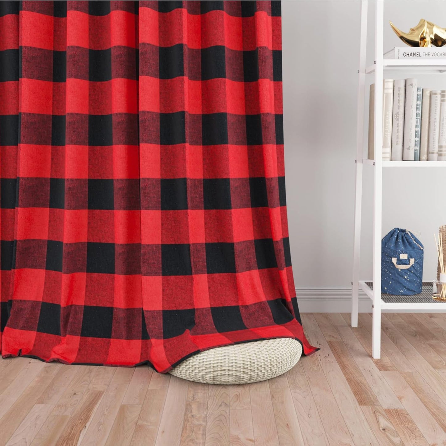 UPOPO Buffalo Check Window Curtains 63 inches Long Living Room Bedroom Cotton Plaid Gingham Farmhouse Rustic Decor Curtains 2 Panels Rod Pocket Kitchen Basement Curtain Panels Navy Blue White 52"x63"