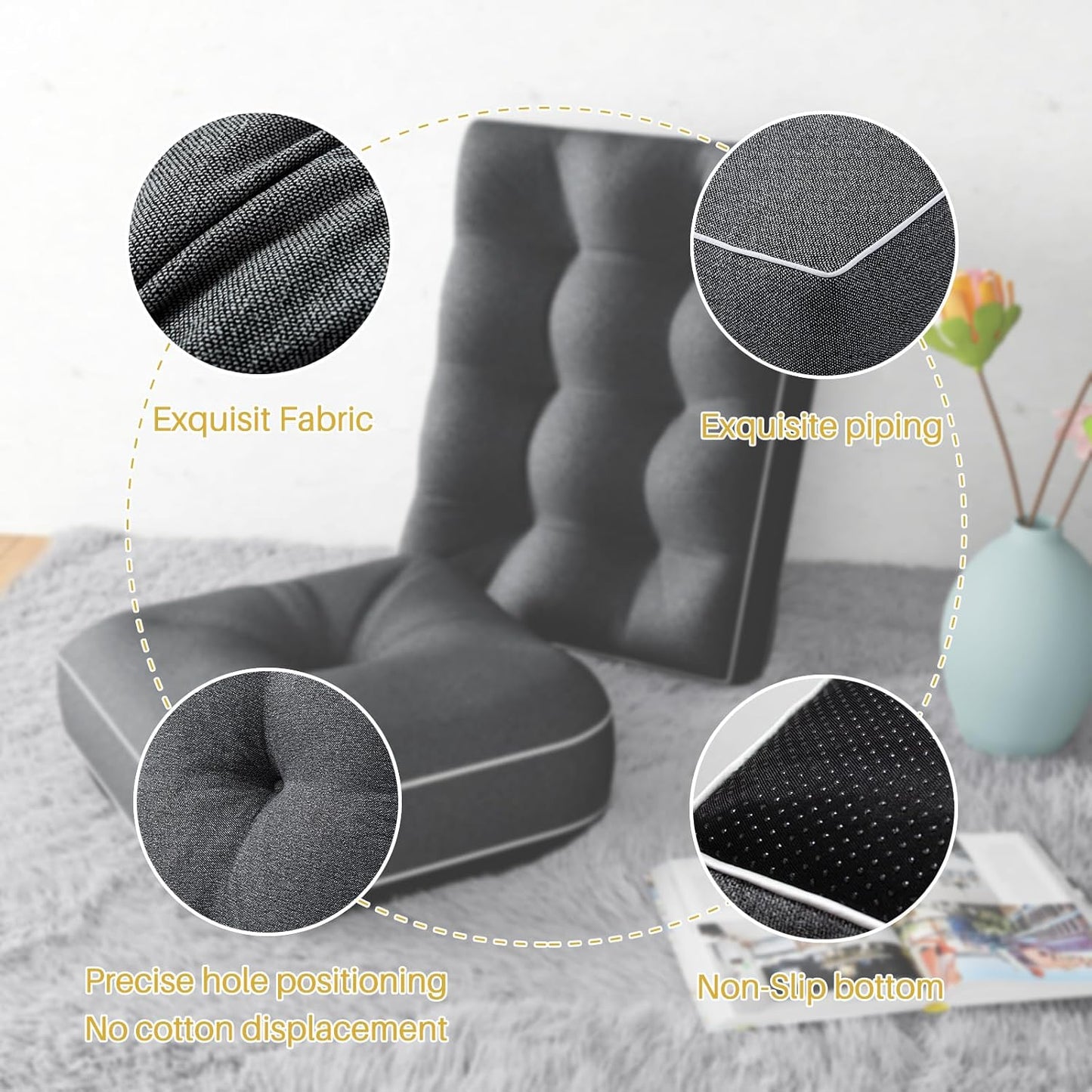 YZ HOME Rocking Chair Cushion, Set of Thicken Seat & Back Chair Cushions with Memory Foam, Non-Slip Chair Pad with Ties for for Indoor&Outdoor Rocker, Dark Grey, 22x17x5/17x17x5