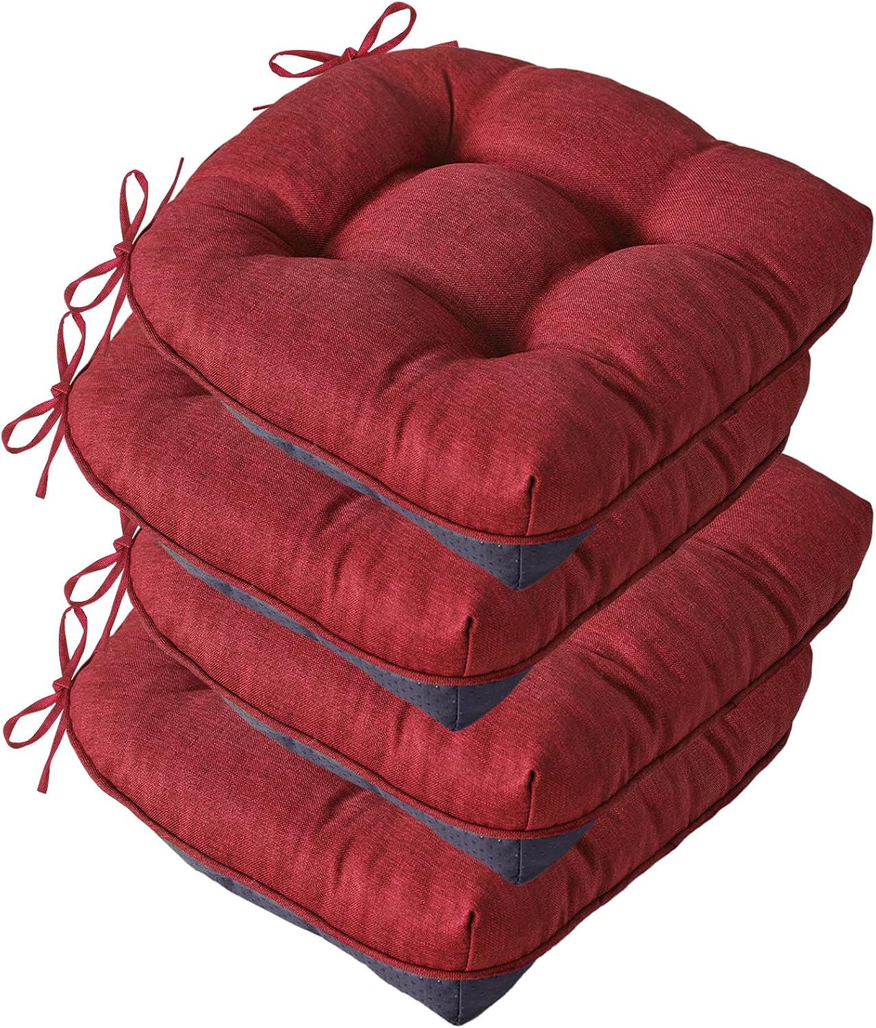 Chair Cushions for Dining Chairs, Seat Cushions for Kitchen Chairs, Indoor Seat Cushions with Ties, Tufted Foam Chair Pads, Non Slip Chair Cushions Set of 4, 15.5" x 15.5" x 4", Navy Blue