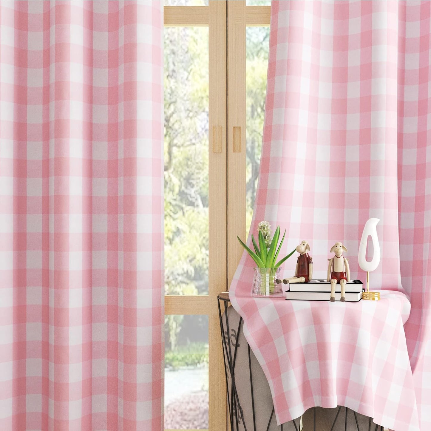 UPOPO Buffalo Check Window Curtains 63 inches Long Living Room Bedroom Cotton Plaid Gingham Farmhouse Rustic Decor Curtains 2 Panels Rod Pocket Kitchen Basement Curtain Panels Navy Blue White 52"x63"