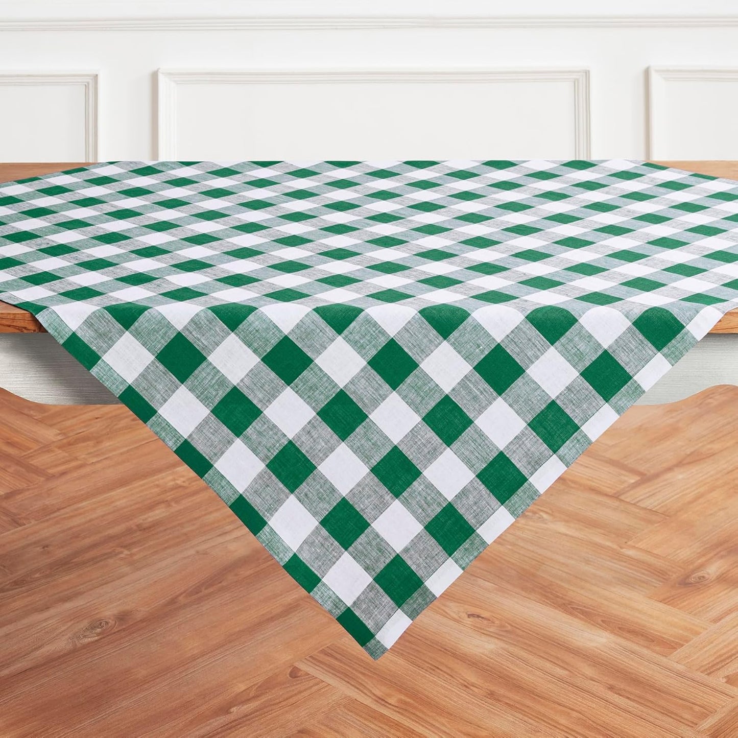 Solino Home Linen Buffalo Plaid Tablecloth 60 x 90 Inch - 100% Pure Linen Natural and White Checkered Table Cloth for Rectangle Tables - Machine Washable Tablecloth for Fall, Autumn, Thanksgiving