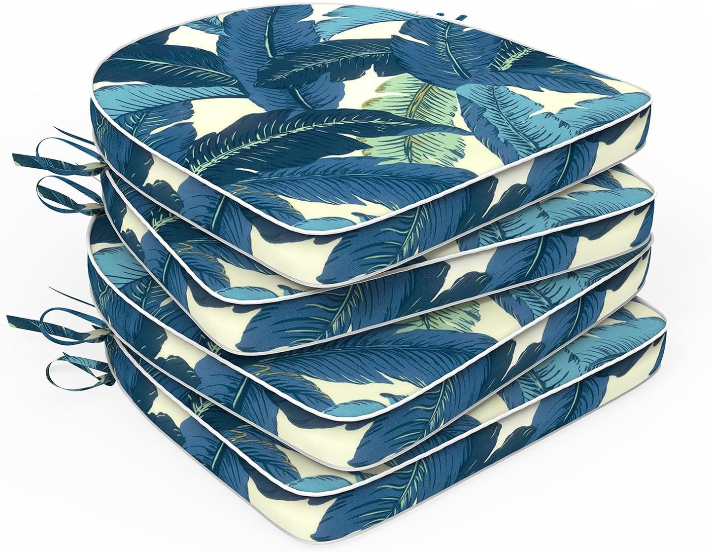 Set of 2 Outdoor Chair Cushions 19"x19"x2",Water Repellent Patio Seat Cushion with Ties and Removable Covers,Dining Chair Cushions for Indoor Kitchen and Patio Furniture,Islamorada Blue Green