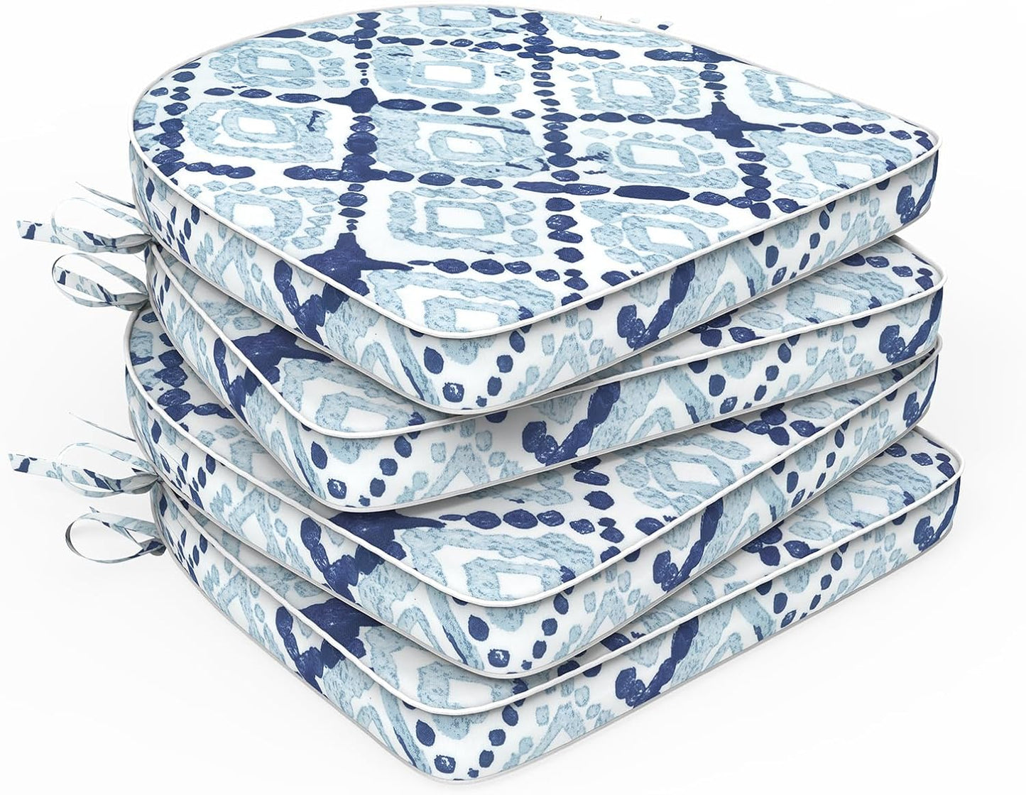 Set of 2 Outdoor Chair Cushions 19"x19"x2",Water Repellent Patio Seat Cushion with Ties and Removable Covers,Dining Chair Cushions for Indoor Kitchen and Patio Furniture,Islamorada Blue Green