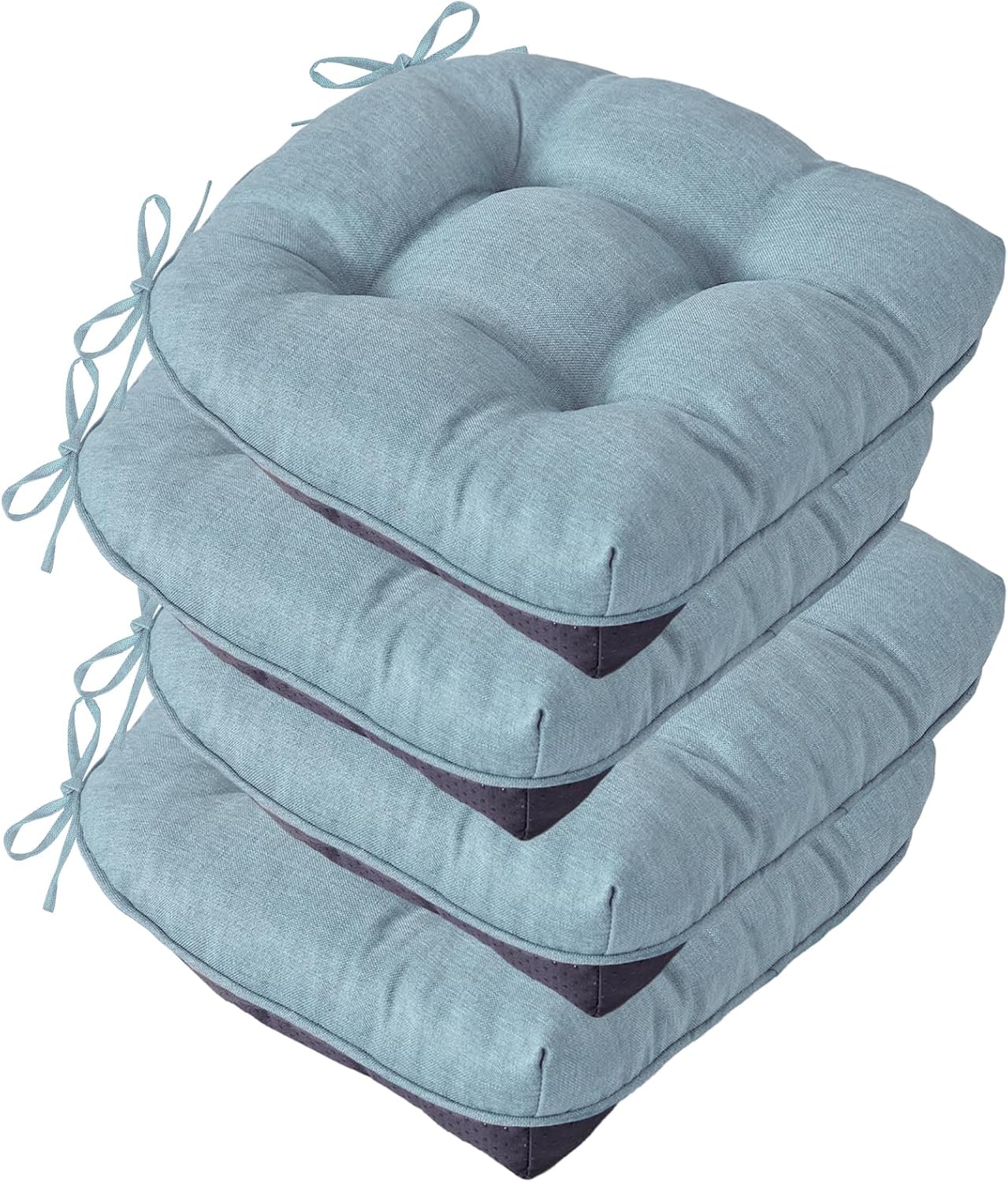 Chair Cushions for Dining Chairs, Seat Cushions for Kitchen Chairs, Indoor Seat Cushions with Ties, Tufted Foam Chair Pads, Non Slip Chair Cushions Set of 4, 15.5" x 15.5" x 4", Navy Blue