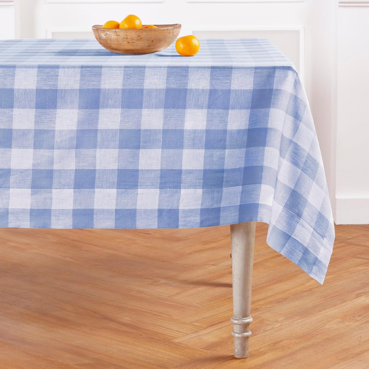 Solino Home Linen Buffalo Plaid Tablecloth 60 x 90 Inch - 100% Pure Linen Natural and White Checkered Table Cloth for Rectangle Tables - Machine Washable Tablecloth for Fall, Autumn, Thanksgiving