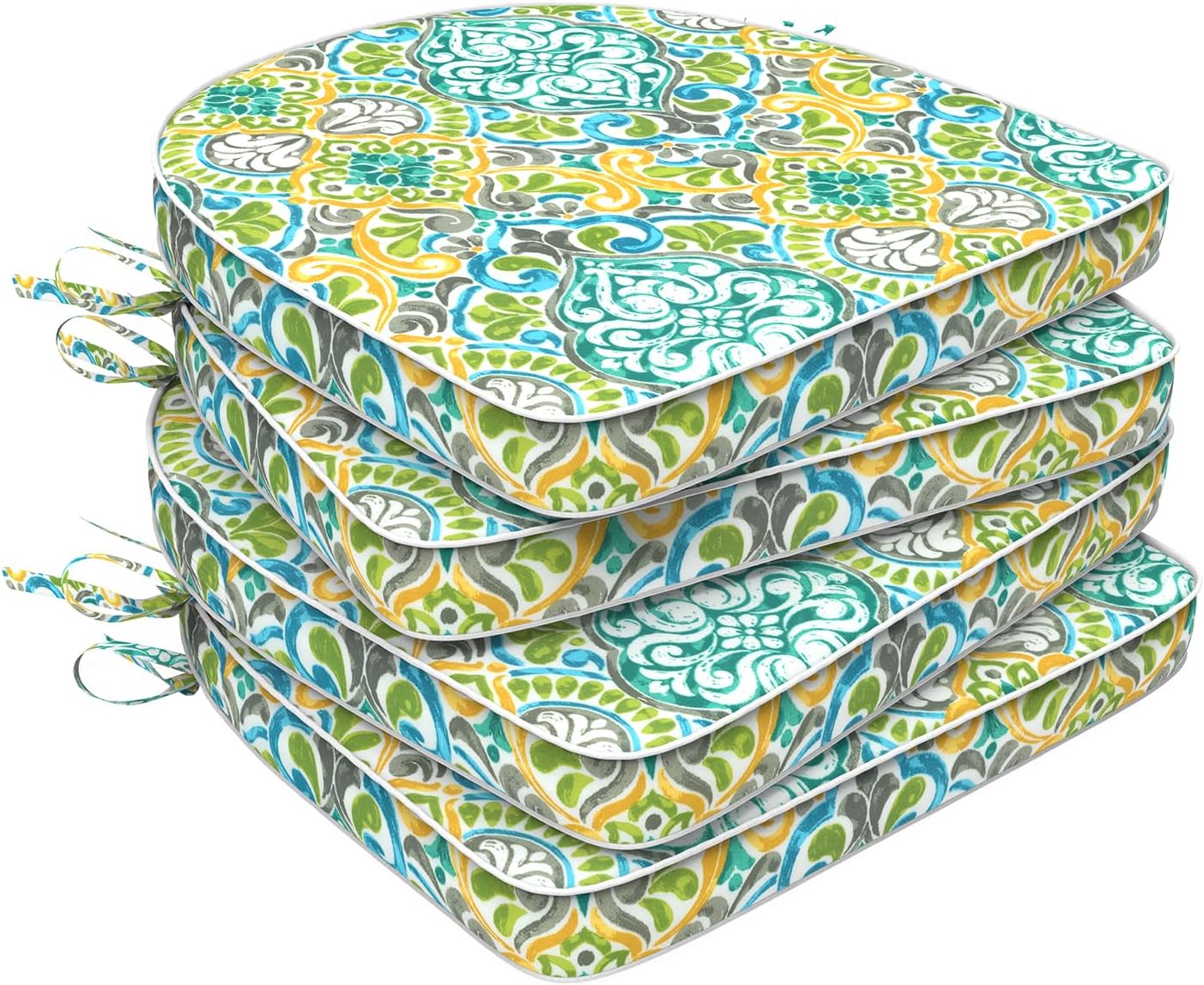 Set of 2 Outdoor Chair Cushions 19"x19"x2",Water Repellent Patio Seat Cushion with Ties and Removable Covers,Dining Chair Cushions for Indoor Kitchen and Patio Furniture,Islamorada Blue Green