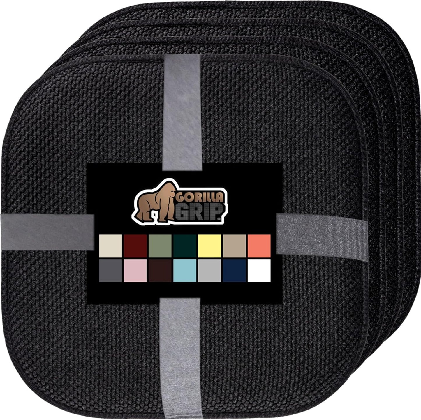 GORILLA GRIP Slip Resistant Chair Cushions, No Ties Required, Memory Foam Pads for Dining Room, Kitchen Table, Office, Rocking Chairs, Plush Seat Cover Cushion Pad, Home Decor, Set of 4, 16x16, Gray
