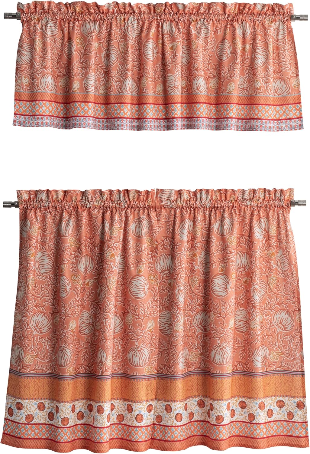 Maison d'Hermine Kitchen Curtains Sets for Windows 100% Cotton Set of Kitchen Curtains Valances for Cafe Home [2 Tiers (28"X36") and 1 Valance (56"X18")] - Easter Decorations (Happy Florals)