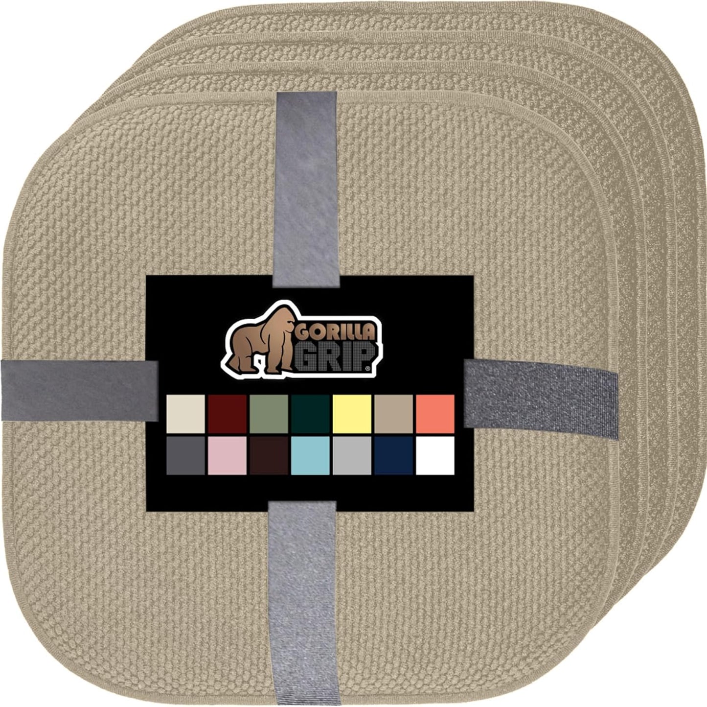 GORILLA GRIP Slip Resistant Chair Cushions, No Ties Required, Memory Foam Pads for Dining Room, Kitchen Table, Office, Rocking Chairs, Plush Seat Cover Cushion Pad, Home Decor, Set of 4, 16x16, Gray