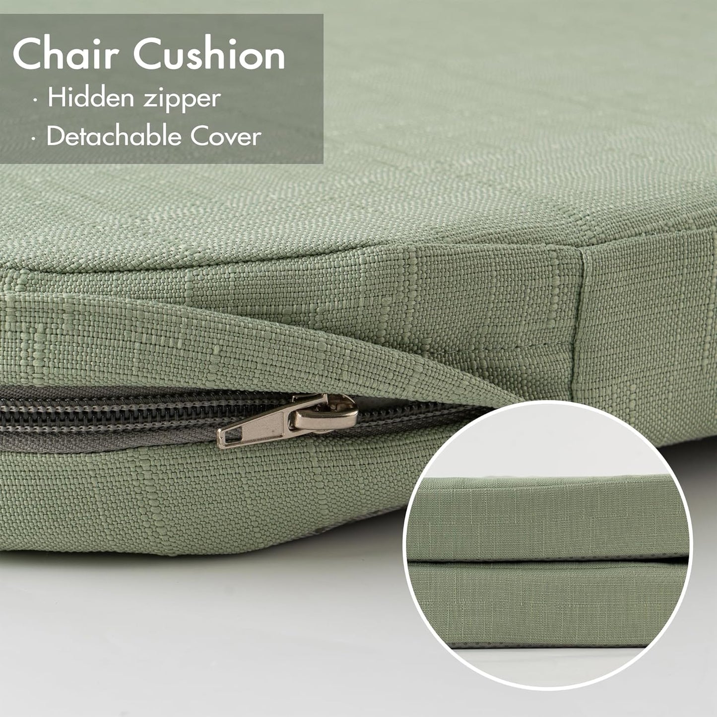 Battilo Chair Cushions for Dining Chairs with Ties, Indoor/Outdoor Kitchen Chair Pad with Non-Slip Backing, Dining Seat Cushion with Machine Washable Removable Cover, 16"x16"x2", Set of 2, Sage Green