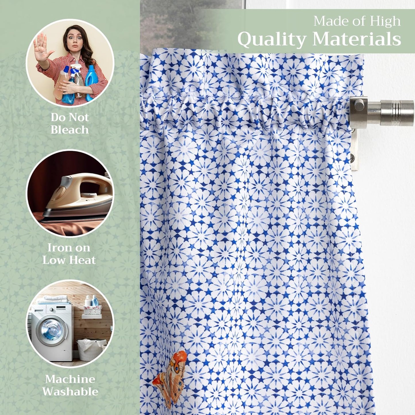 Maison d'Hermine Kitchen Curtains Sets for Windows 100% Cotton Set of Kitchen Curtains Valances for Cafe Home [2 Tiers (28"X36") and 1 Valance (56"X18")] - Easter Decorations (Passiflora)