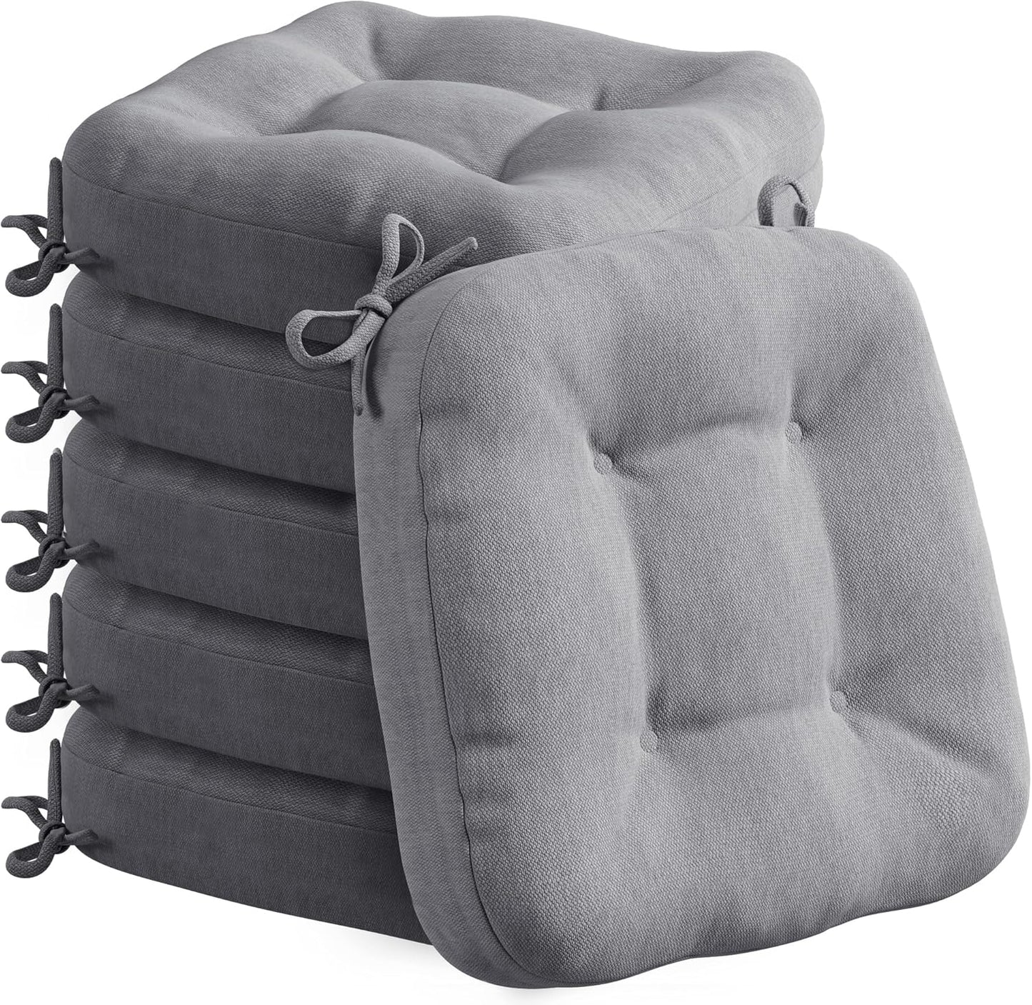 Codi Dining Chair Cushions 4 Pack, Thick Chairs Pads for Indoor Kitchen Room - Washable, Non-Slip Seat Cushion with Ties, 16.5"x16.5"x 3.5", Set of 4, Beige