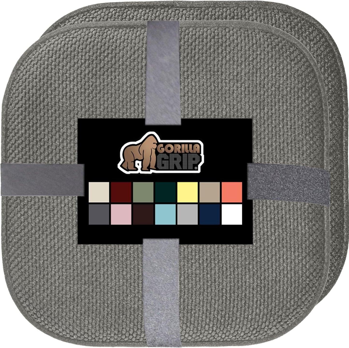 GORILLA GRIP Slip Resistant Chair Cushions, No Ties Required, Memory Foam Pads for Dining Room, Kitchen Table, Office, Rocking Chairs, Plush Seat Cover Cushion Pad, Home Decor, Set of 4, 16x16, Gray