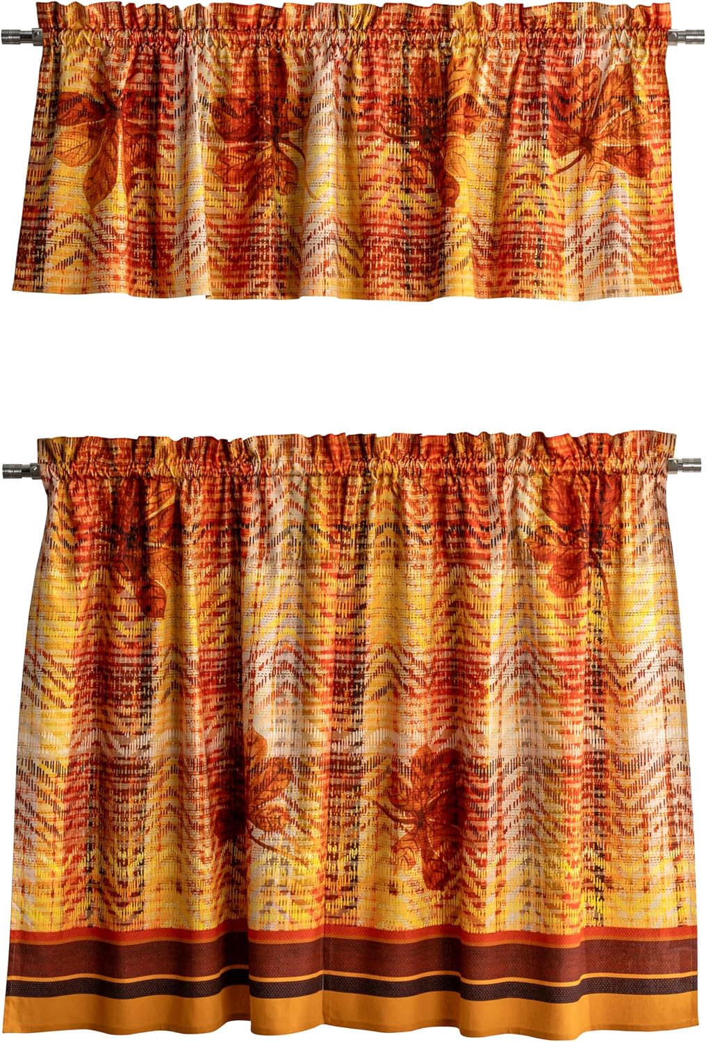 Maison d'Hermine Kitchen Curtains Sets for Windows 100% Cotton Set of Kitchen Curtains Valances for Cafe Home [2 Tiers (28"X36") and 1 Valance (56"X18")] - Easter Decorations (Happy Florals)