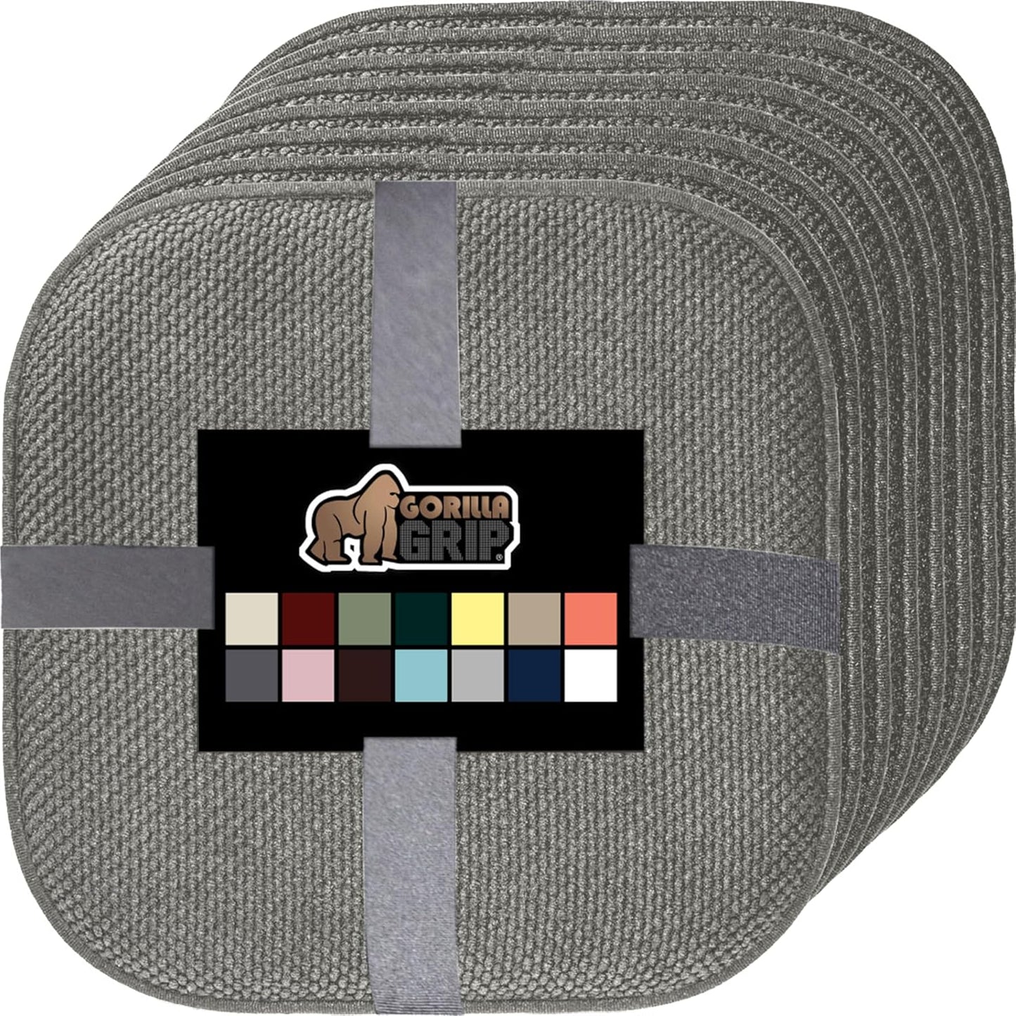 GORILLA GRIP Slip Resistant Chair Cushions, No Ties Required, Memory Foam Pads for Dining Room, Kitchen Table, Office, Rocking Chairs, Plush Seat Cover Cushion Pad, Home Decor, Set of 4, 16x16, Gray