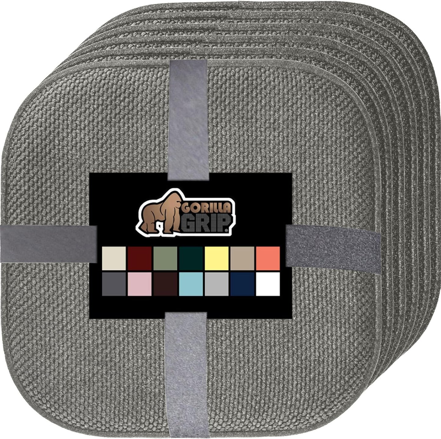 GORILLA GRIP Slip Resistant Chair Cushions, No Ties Required, Memory Foam Pads for Dining Room, Kitchen Table, Office, Rocking Chairs, Plush Seat Cover Cushion Pad, Home Decor, Set of 4, 16x16, Gray