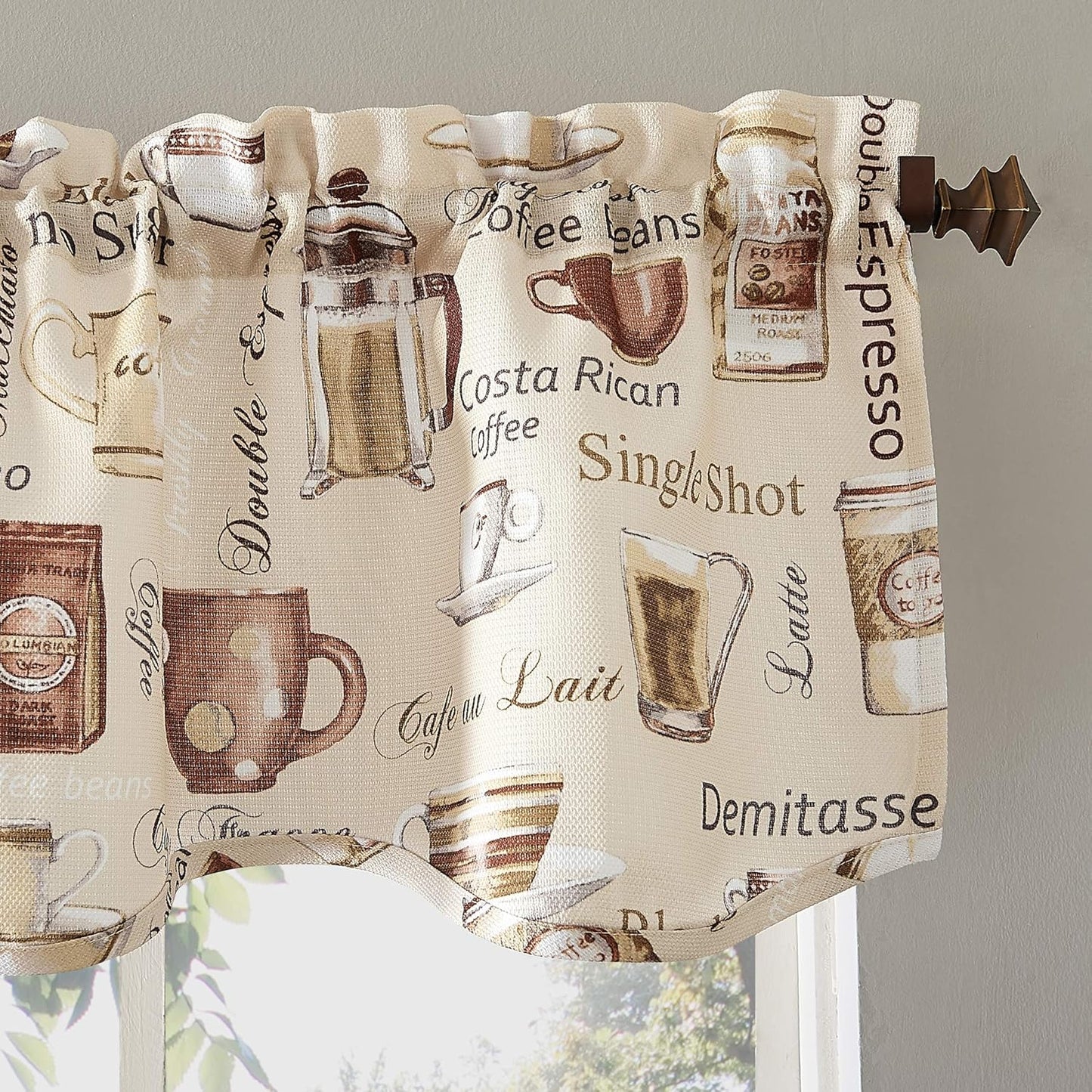No. 918 Bristol Coffee Shop Semi-Sheer Rod Pocket Kitchen Curtain Valance and Tiers Set, 54" x 36", Ivory Off-White