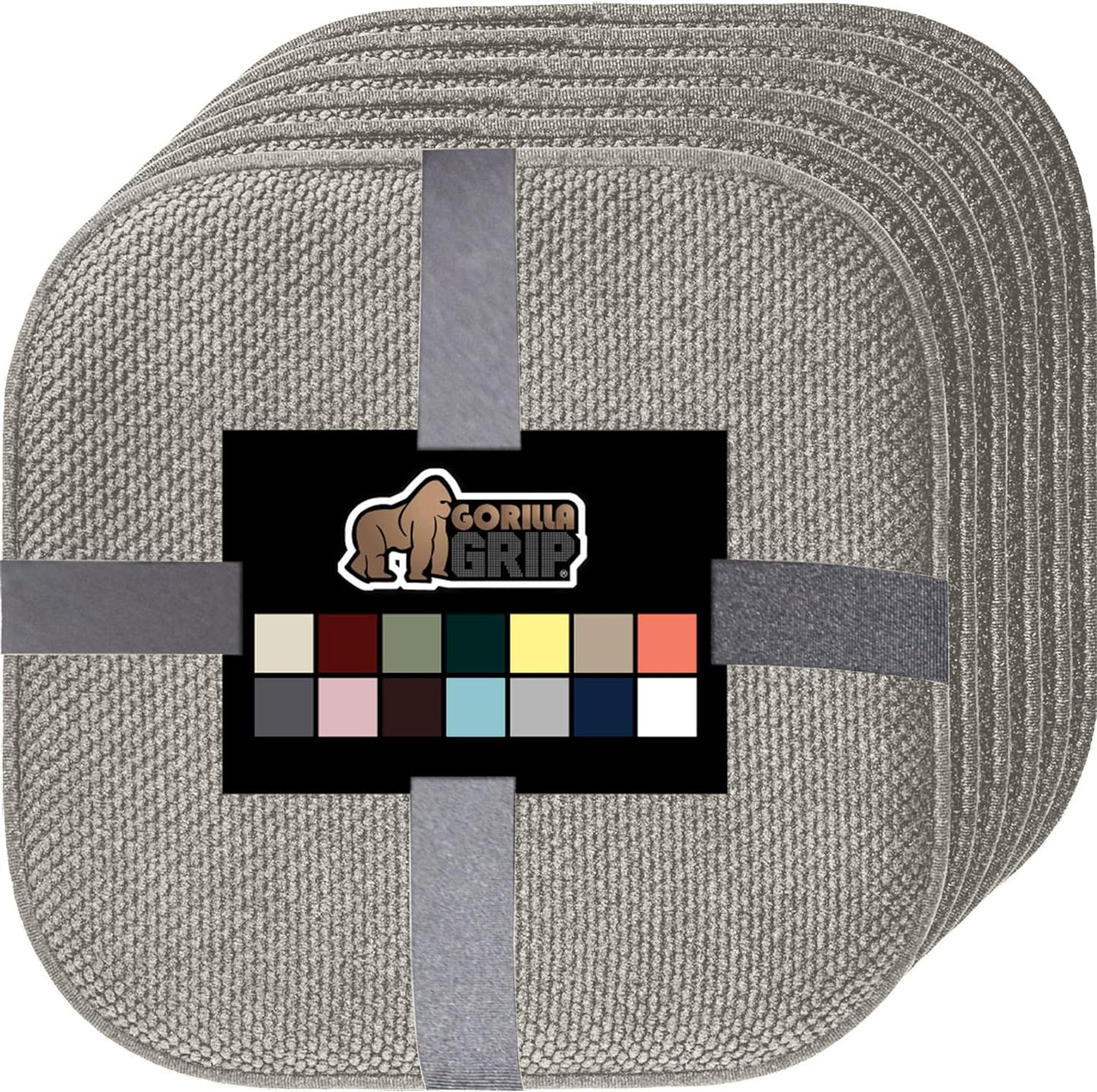 GORILLA GRIP Slip Resistant Chair Cushions, No Ties Required, Memory Foam Pads for Dining Room, Kitchen Table, Office, Rocking Chairs, Plush Seat Cover Cushion Pad, Home Decor, Set of 4, 16x16, Gray