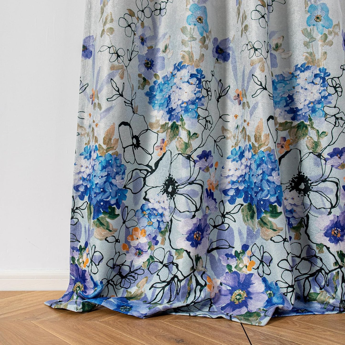 MYSKY HOME Kitchen Curtains 45 inch Length Floral Blackout Curtains Thermal Insulated Room Darkening Curtains Grommet Top 2 Panels for Bedroom Bathroom Dormer Window, Yellow and Blue