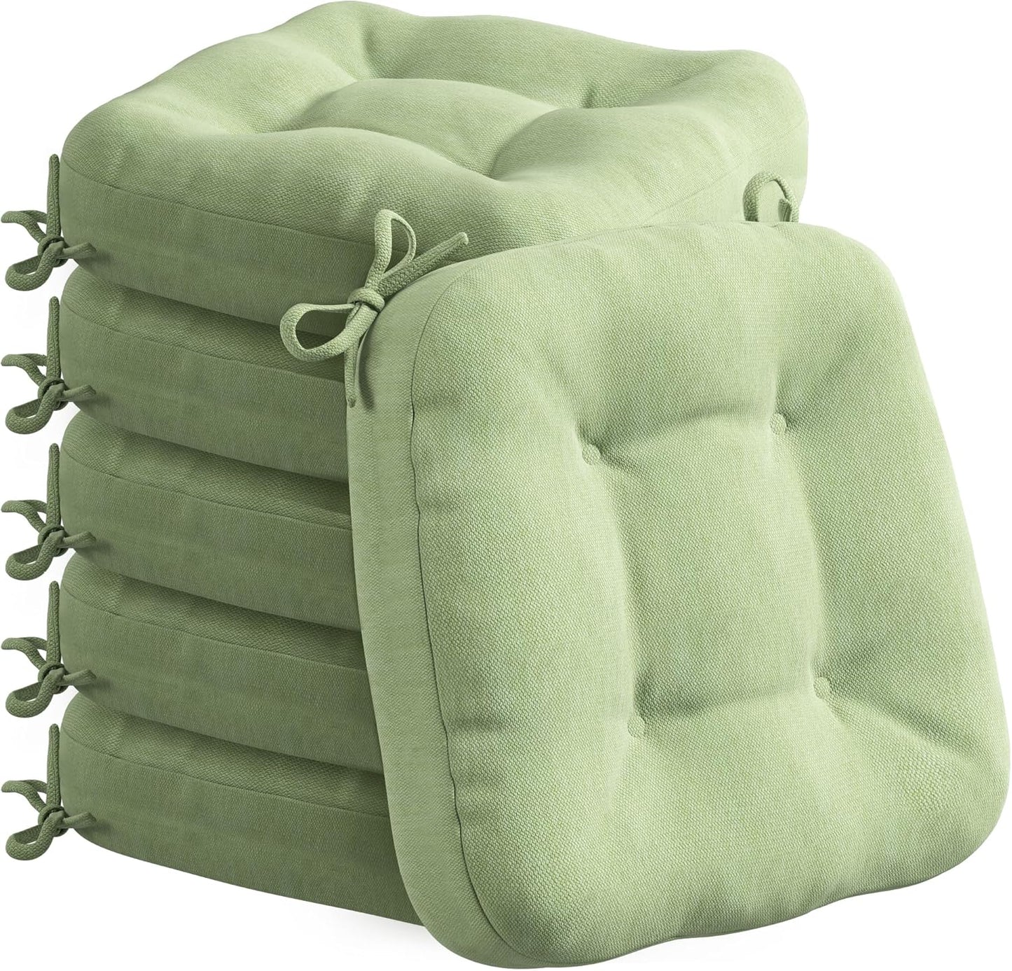 Codi Dining Chair Cushions 4 Pack, Thick Chairs Pads for Indoor Kitchen Room - Washable, Non-Slip Seat Cushion with Ties, 16.5"x16.5"x 3.5", Set of 4, Beige