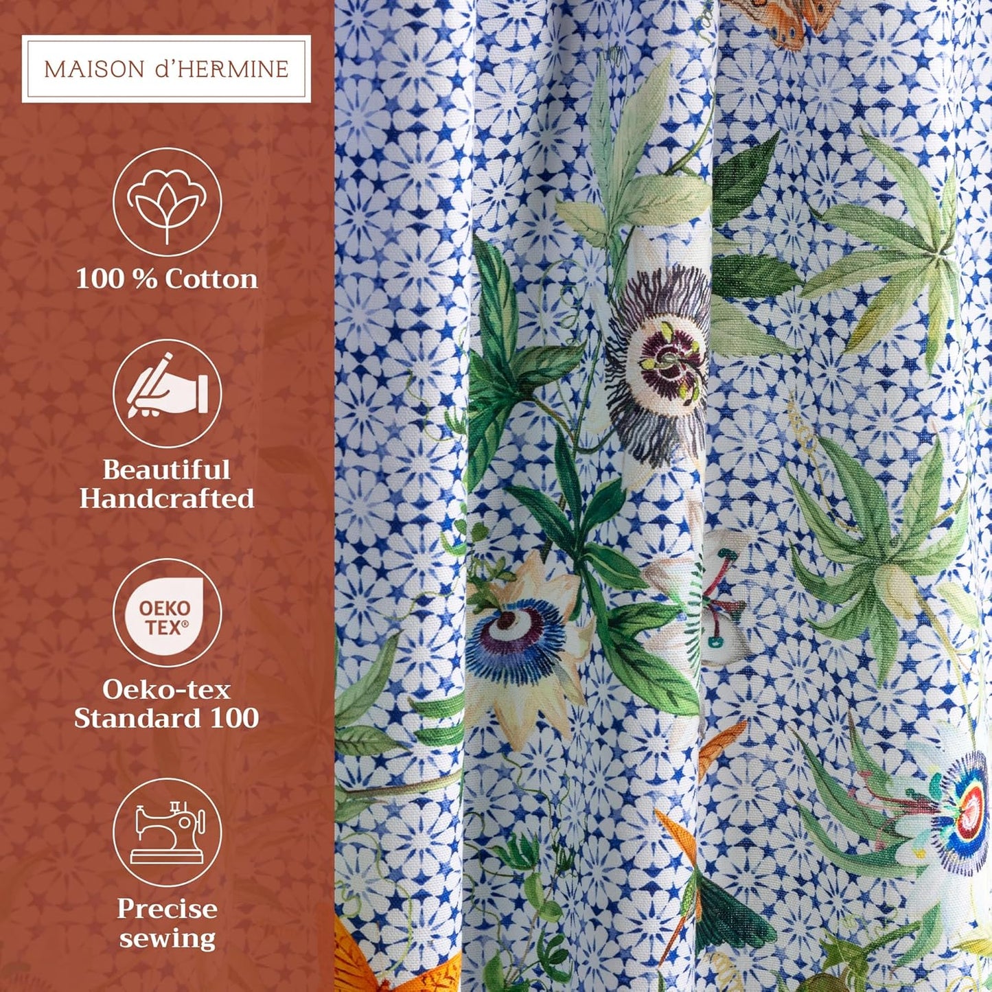 Maison d'Hermine Kitchen Curtains Sets for Windows 100% Cotton Set of Kitchen Curtains Valances for Cafe Home [2 Tiers (28"X36") and 1 Valance (56"X18")] - Easter Decorations (Passiflora)
