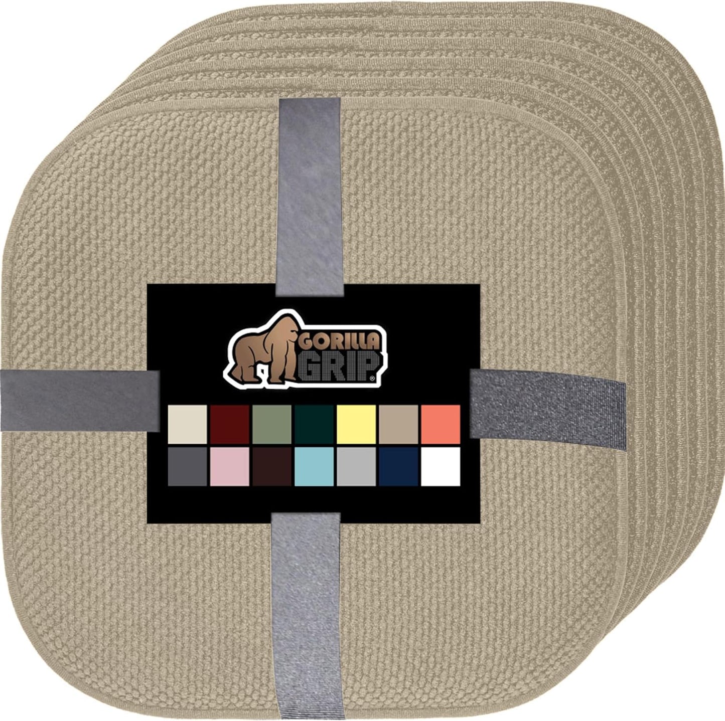 GORILLA GRIP Slip Resistant Chair Cushions, No Ties Required, Memory Foam Pads for Dining Room, Kitchen Table, Office, Rocking Chairs, Plush Seat Cover Cushion Pad, Home Decor, Set of 4, 16x16, Gray