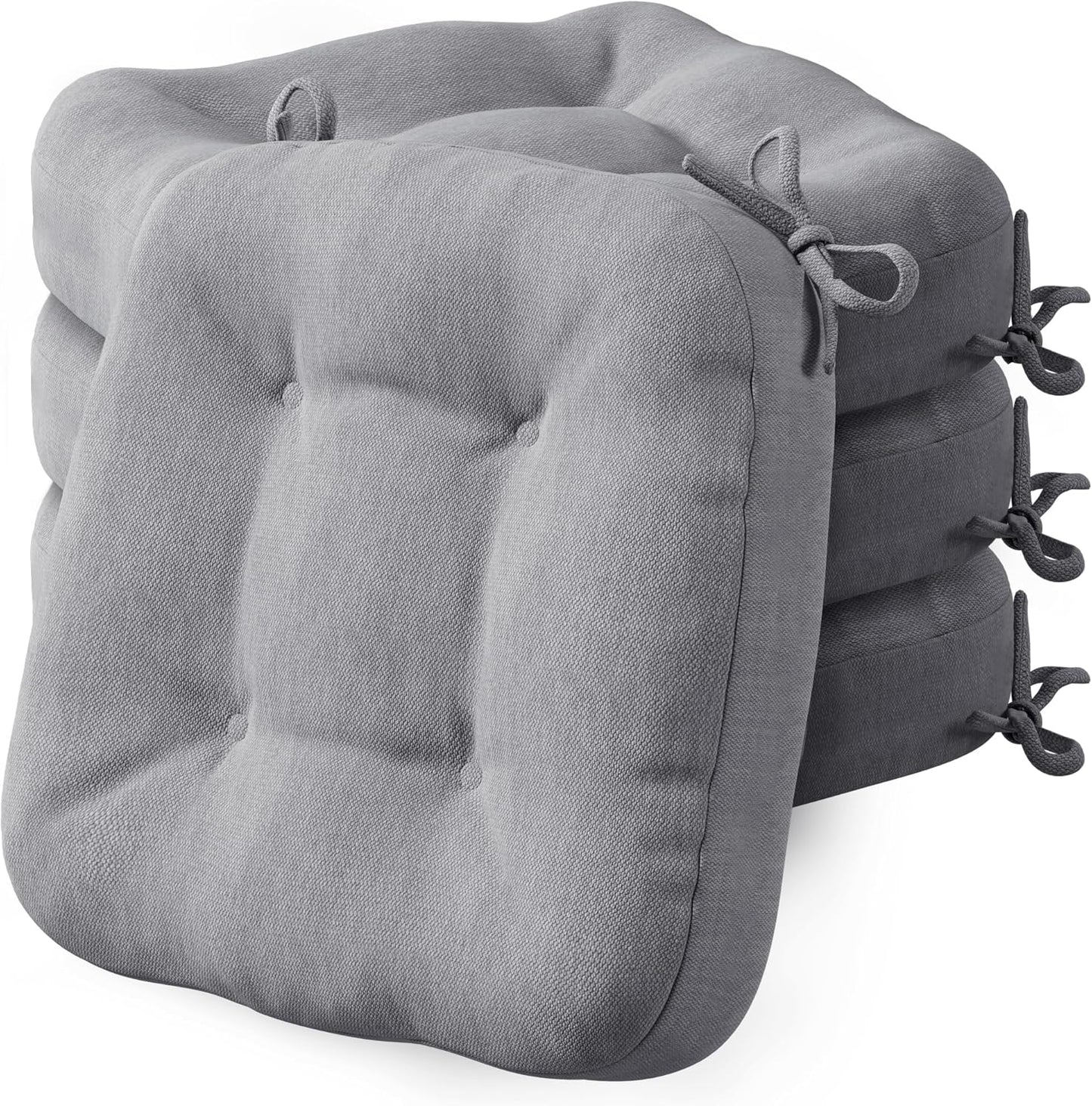 Codi Dining Chair Cushions 4 Pack, Thick Chairs Pads for Indoor Kitchen Room - Washable, Non-Slip Seat Cushion with Ties, 16.5"x16.5"x 3.5", Set of 4, Beige