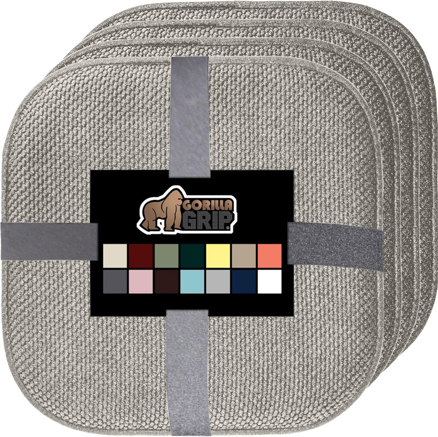 GORILLA GRIP Slip Resistant Chair Cushions, No Ties Required, Memory Foam Pads for Dining Room, Kitchen Table, Office, Rocking Chairs, Plush Seat Cover Cushion Pad, Home Decor, Set of 4, 16x16, Gray